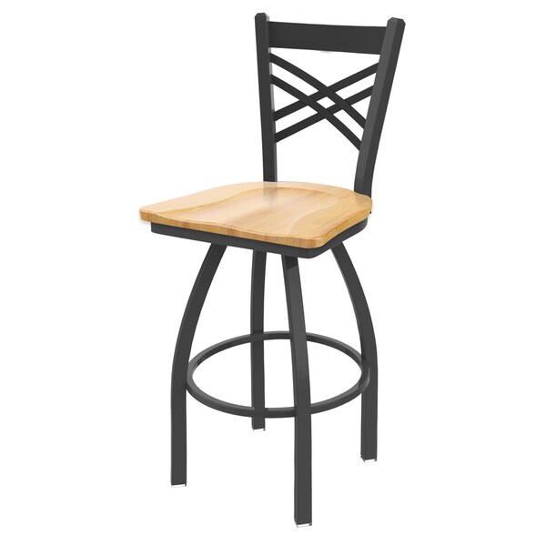 30" Swivel Bar Stool, Pewter Finish, Nat Maple Seat